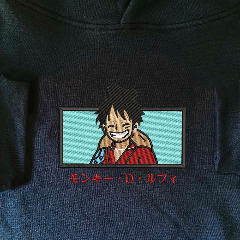 Luffy Art Embroidere Hoodie Navy (1)