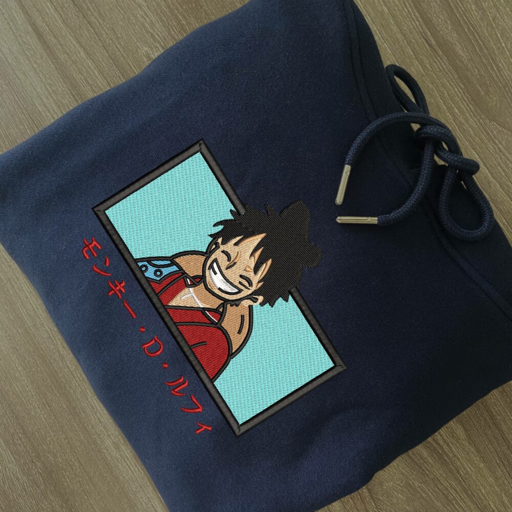 Luffy Art Embroidere Hoodie Navy (2)