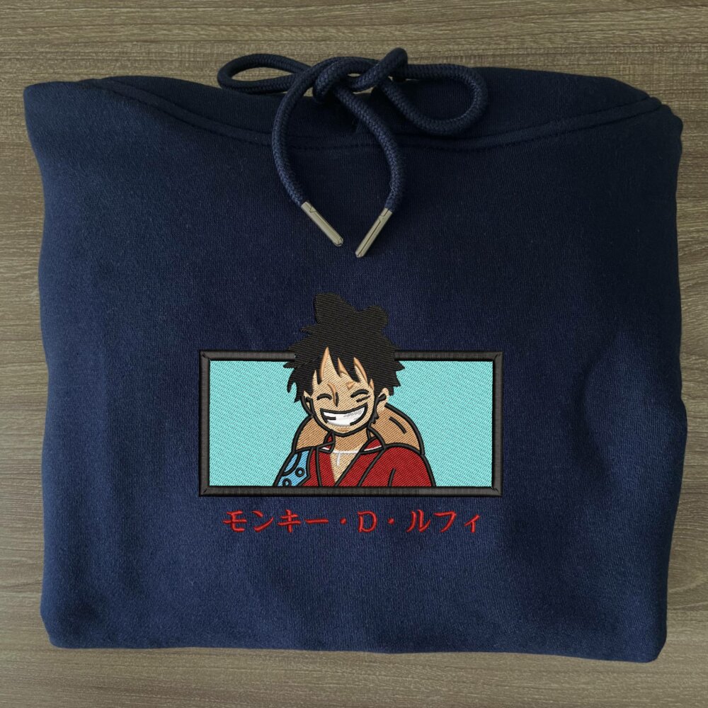 Luffy Art Embroidere Hoodie Navy (3)