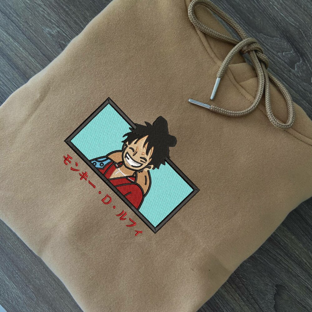 Luffy Art Embroidere Hoodie Sand (2)