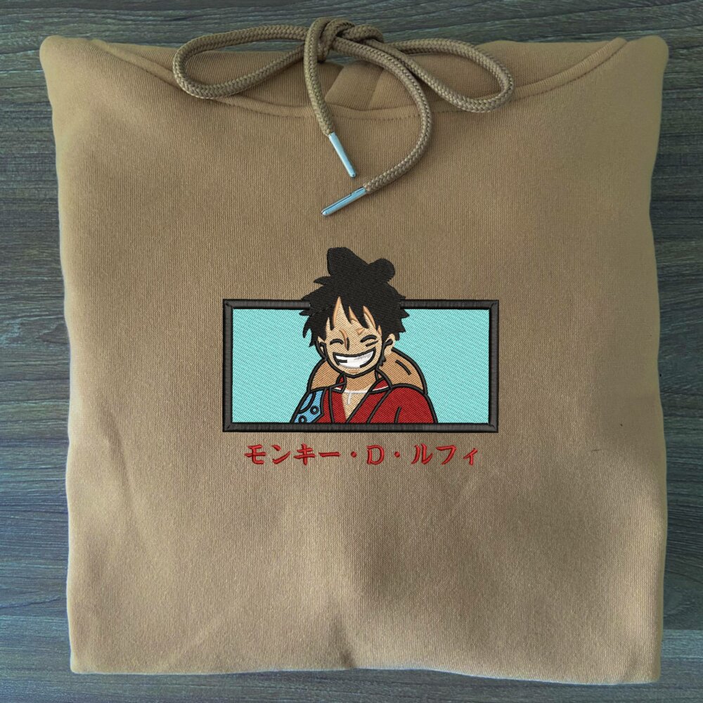 Luffy Art Embroidere Hoodie Sand (3)