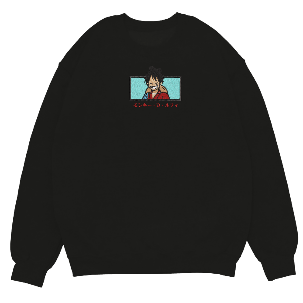 Luffy Art Embroidere Sweatshirt Black