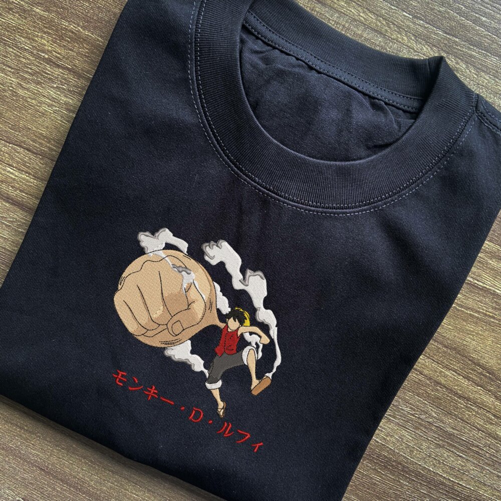 Luffy Big Hand Art Embroidered Black T shirt (1) Thumbnails T shirt Gallery 2