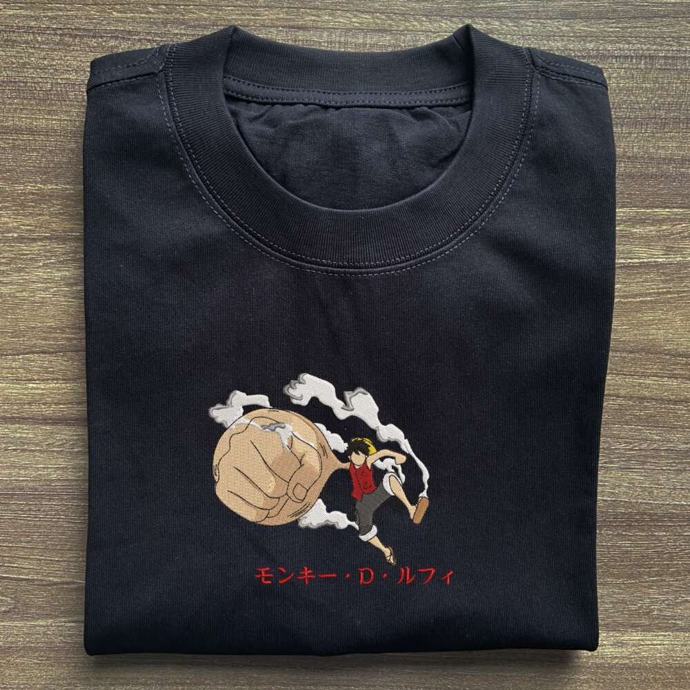 Luffy Big Hand Art Embroidered Black T shirt (2) Main Thumbnails T shirt