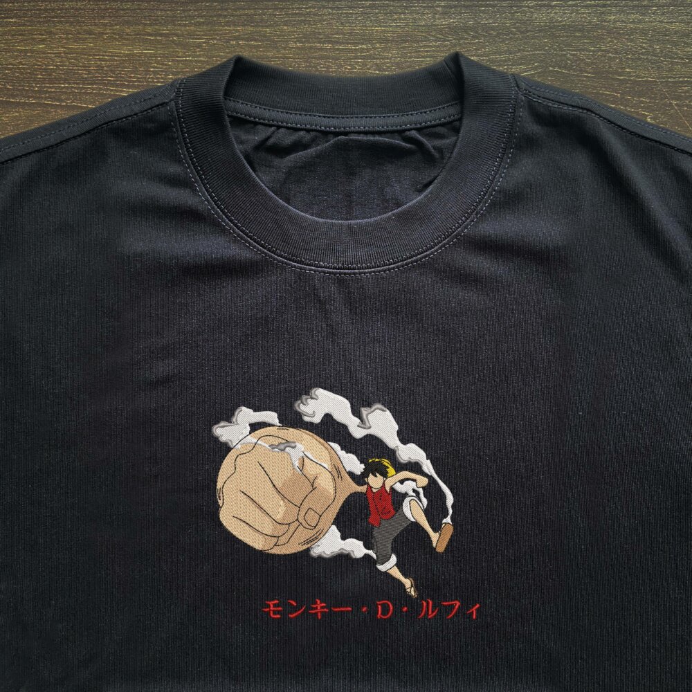 Luffy Big Hand Art Embroidered Black T shirt (3) Thumbnails T shirt Gallery