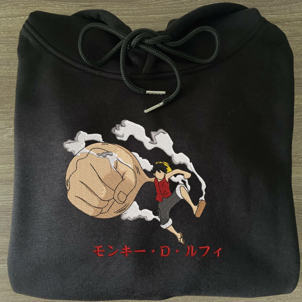 Luffy Big Hand Art Embroidered Hoodie Black (3)