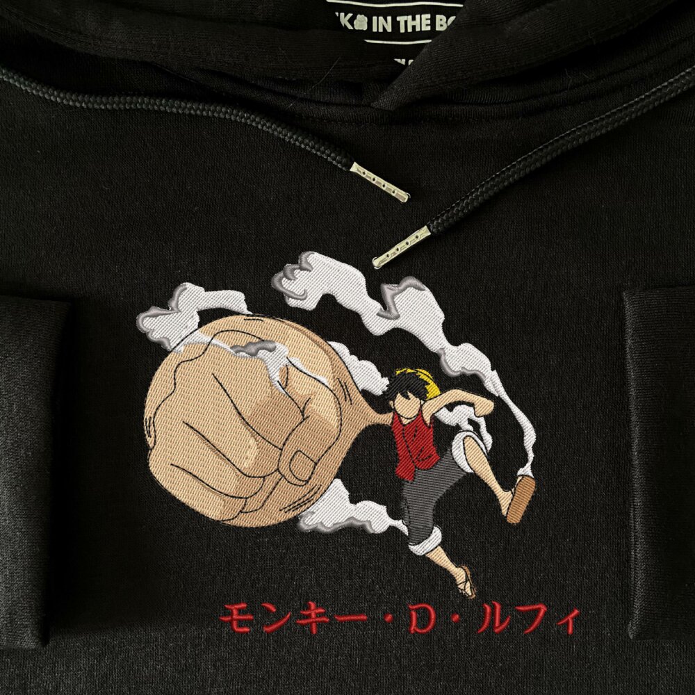 Luffy Big Hand Art Embroidered Hoodie Black (4)