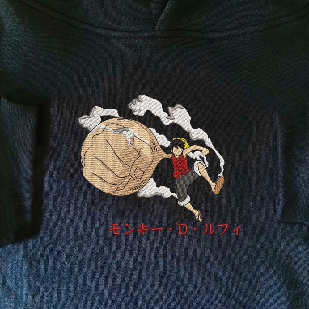 Luffy Big Hand Art Embroidered Hoodie Navy (1)