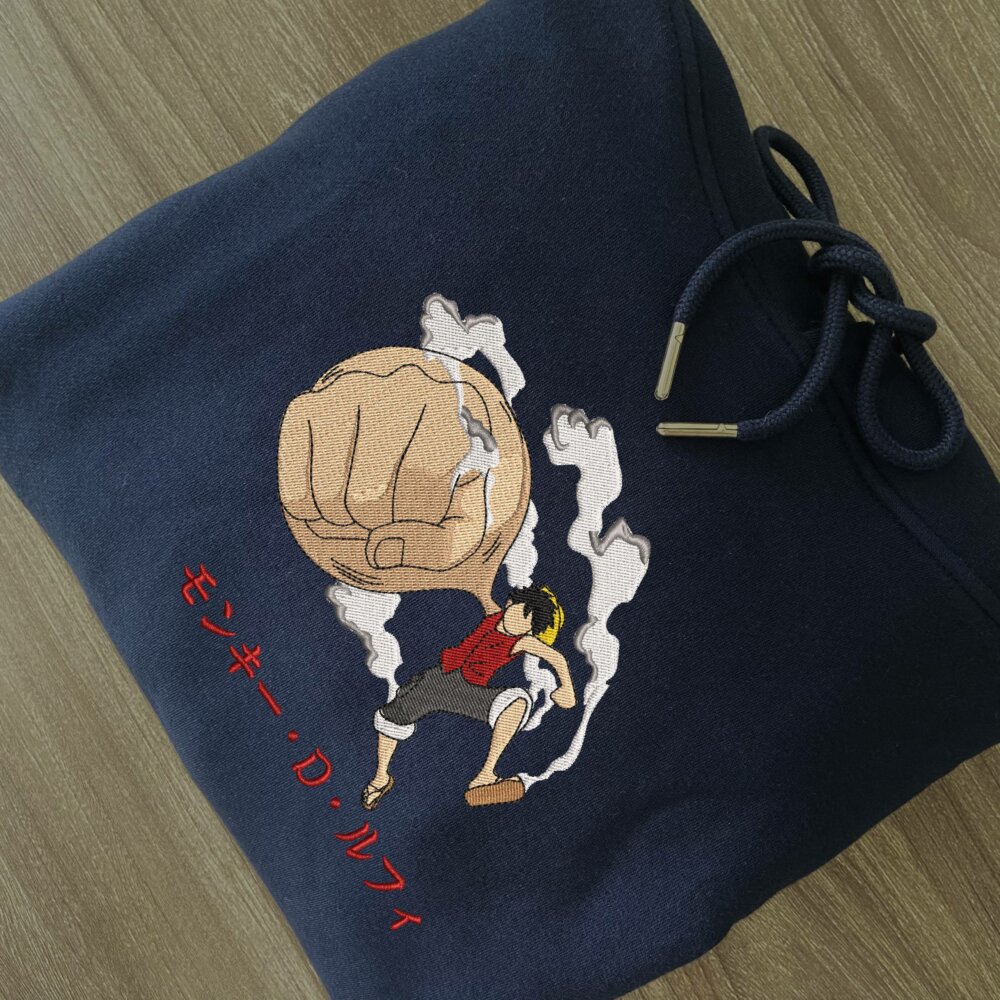 Luffy Big Hand Art Embroidered Hoodie Navy (2)