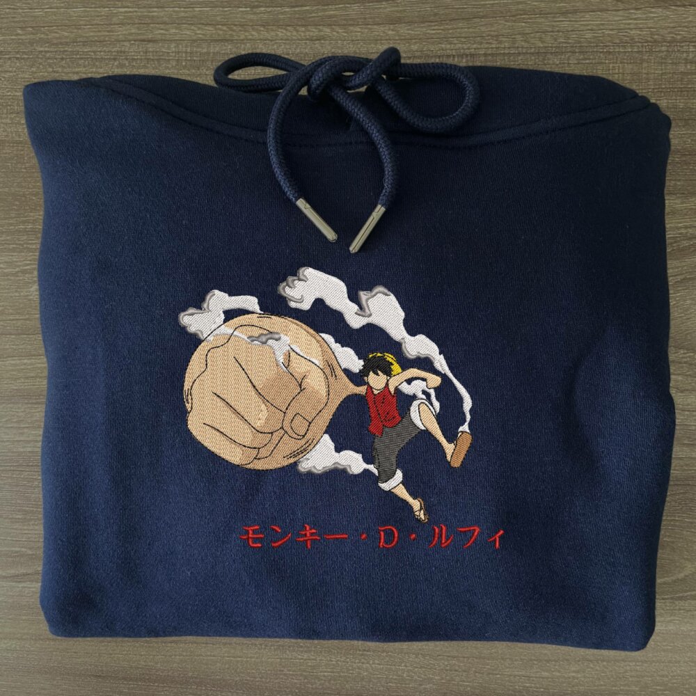 Luffy Big Hand Art Embroidered Hoodie Navy (3)