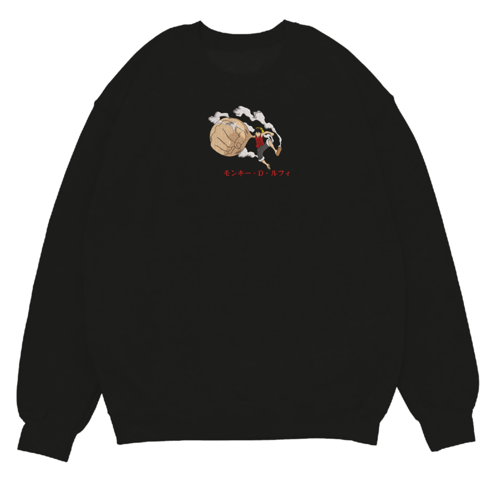 Luffy Big Hand Art Embroidered Sweatshirt Black