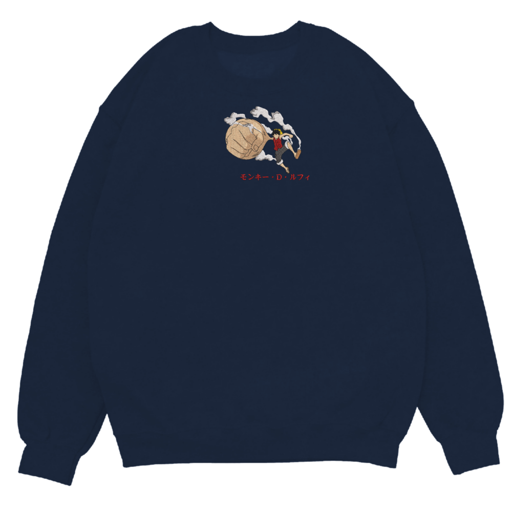 Luffy Big Hand Art Embroidered Sweatshirt Navy