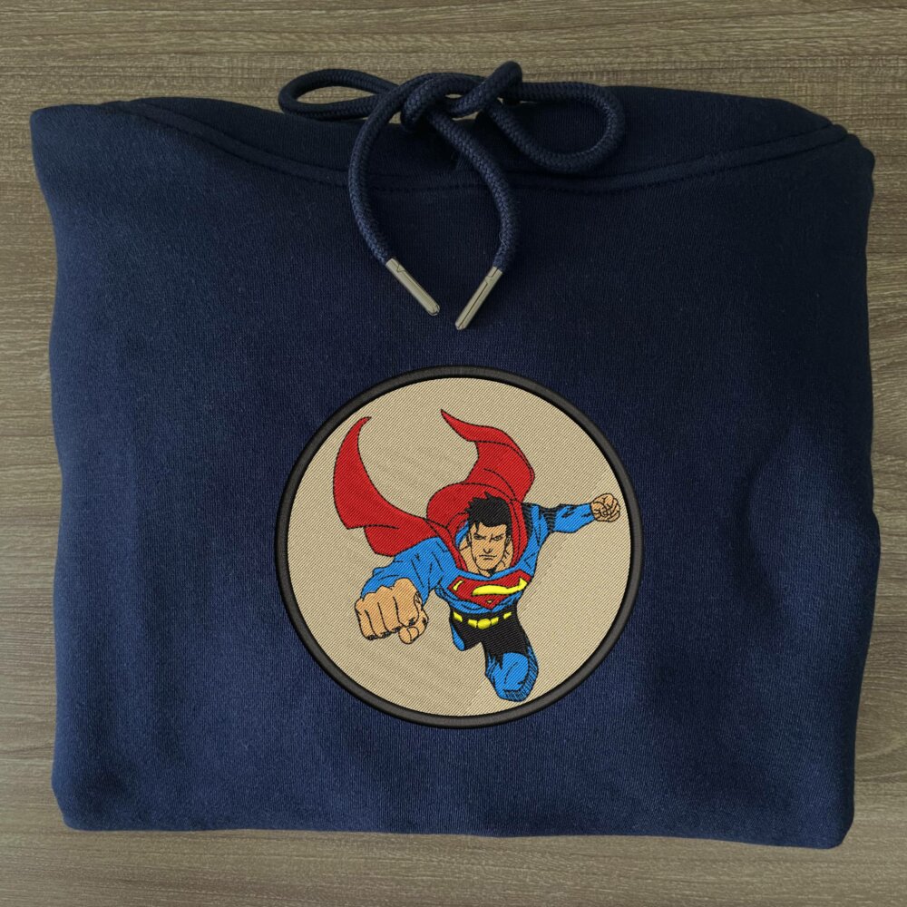 Man of Steel Art Embroidered Hoodie Navy (3)