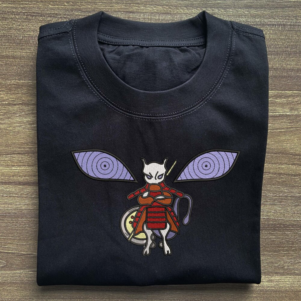 Mewtwo Madara Art Embroidered Black T shirt (2) Main Thumbnails T shirt