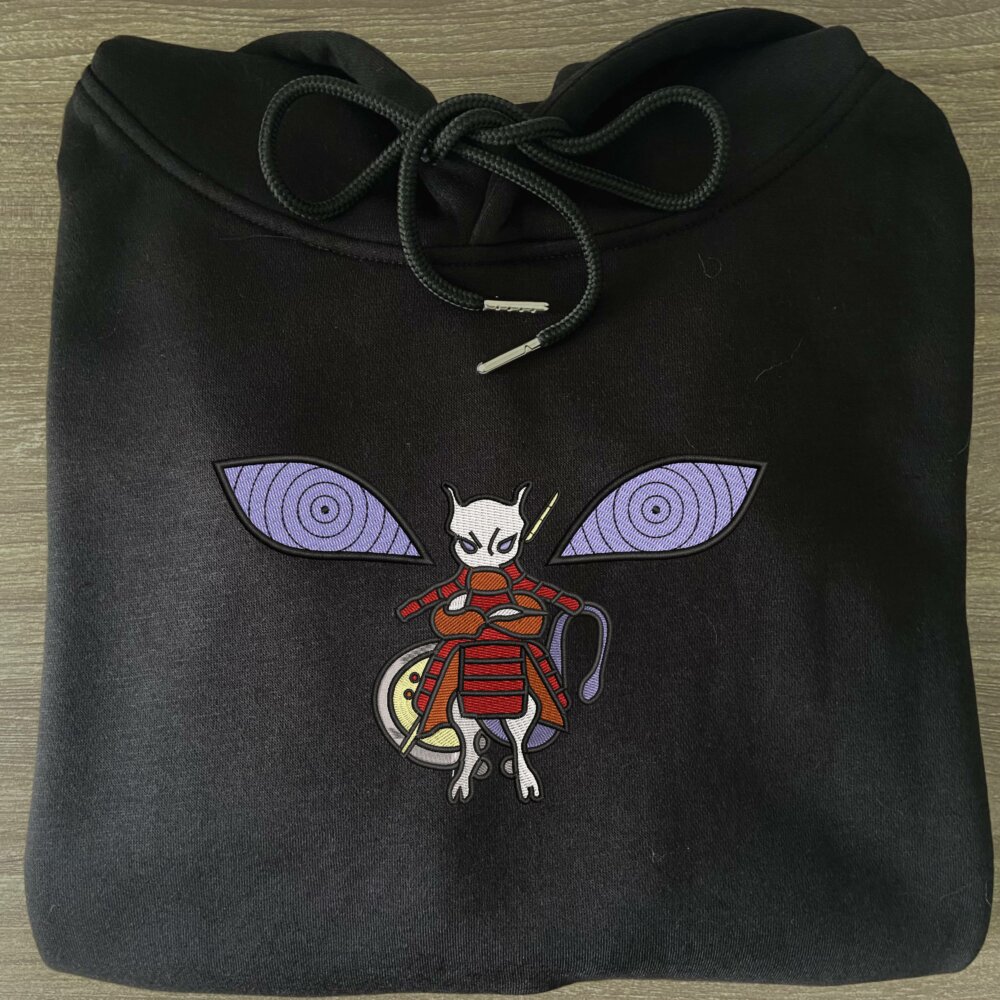 Mewtwo Madara Art Embroidered Hoodie Black (2)