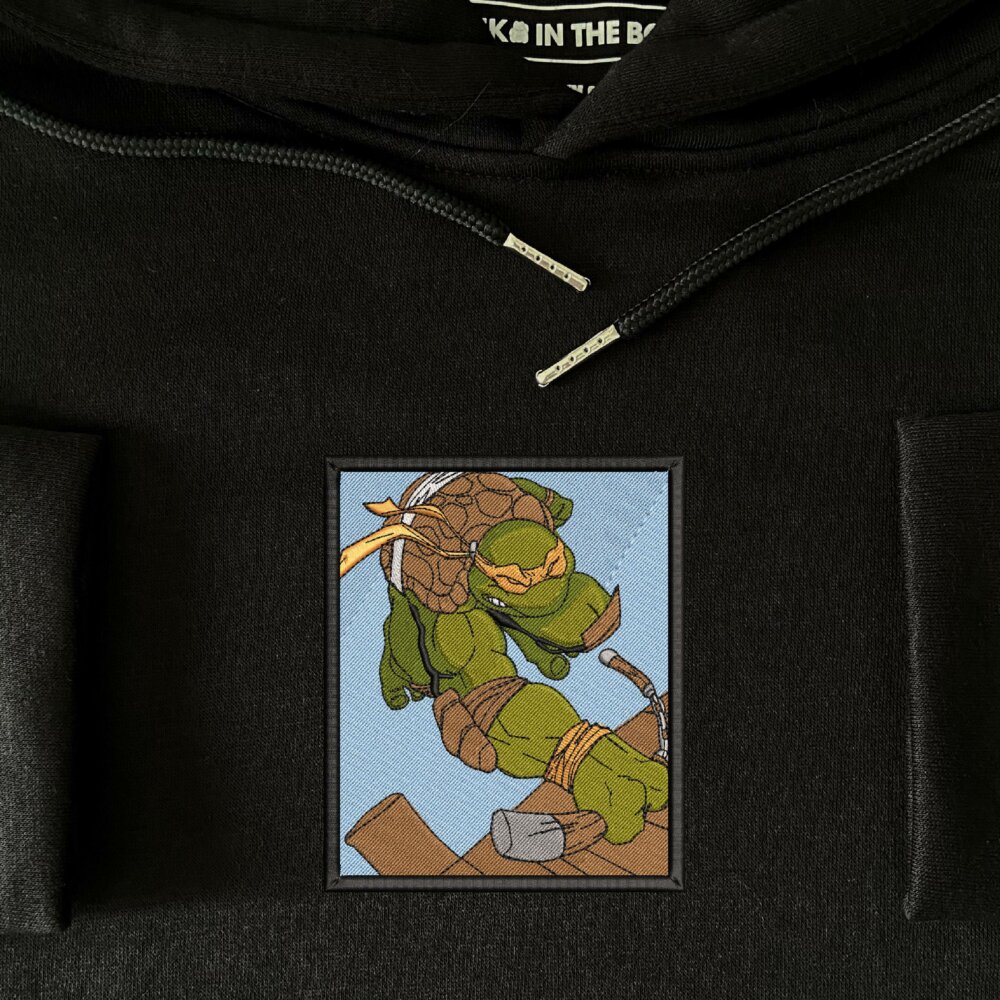 Michelangelo Ninja Turtles Art Embroidered Hoodie Black (4)