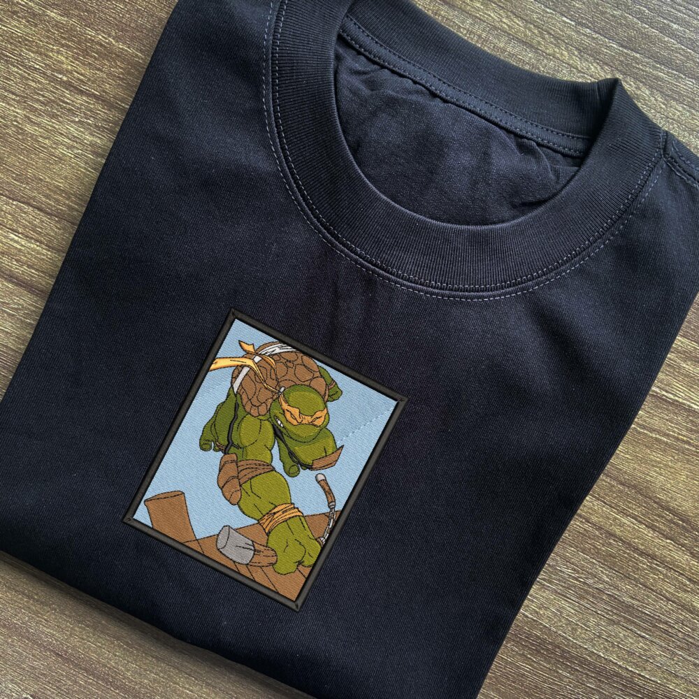 Michelangelo Ninja Turtles Art Embroidered T shirt Black (1) Thumbnails T shirt Gallery 2