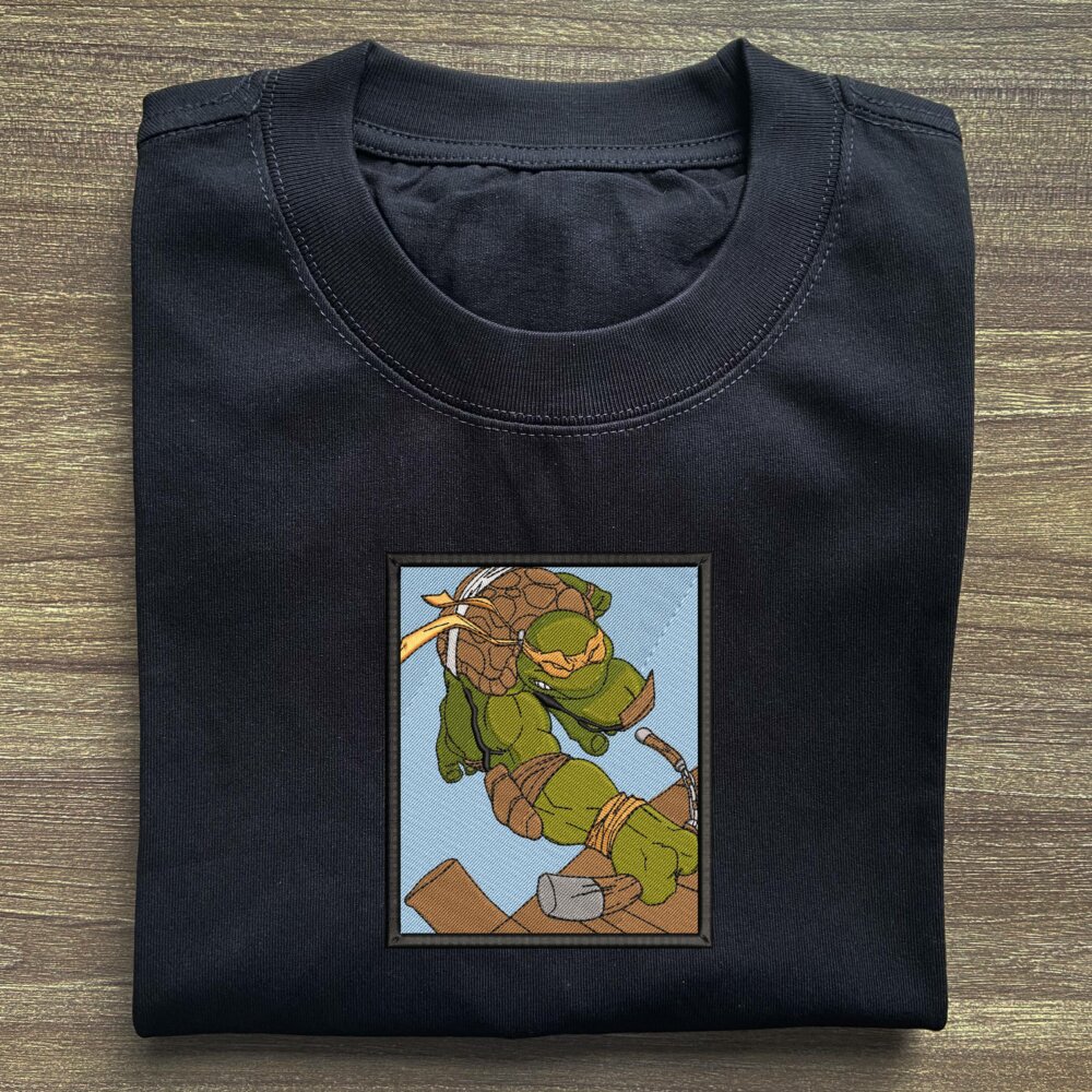 Michelangelo Ninja Turtles Art Embroidered T shirt Black (2) Main Thumbnails T shirt