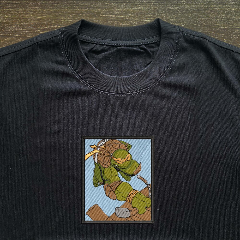 Michelangelo Ninja Turtles Art Embroidered T shirt Black (3) Thumbnails T shirt Gallery