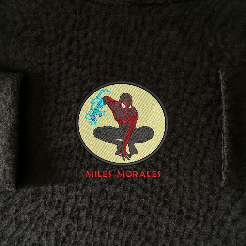 Miles Morales Spider art Embroidere Hoodie Black (4) Main Thumbnails Sweatshirt