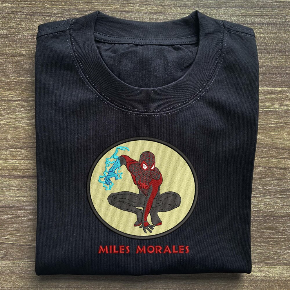 Miles Morales Spider art Embroidered Black T shirt (2) Main Thumbnails T shirt