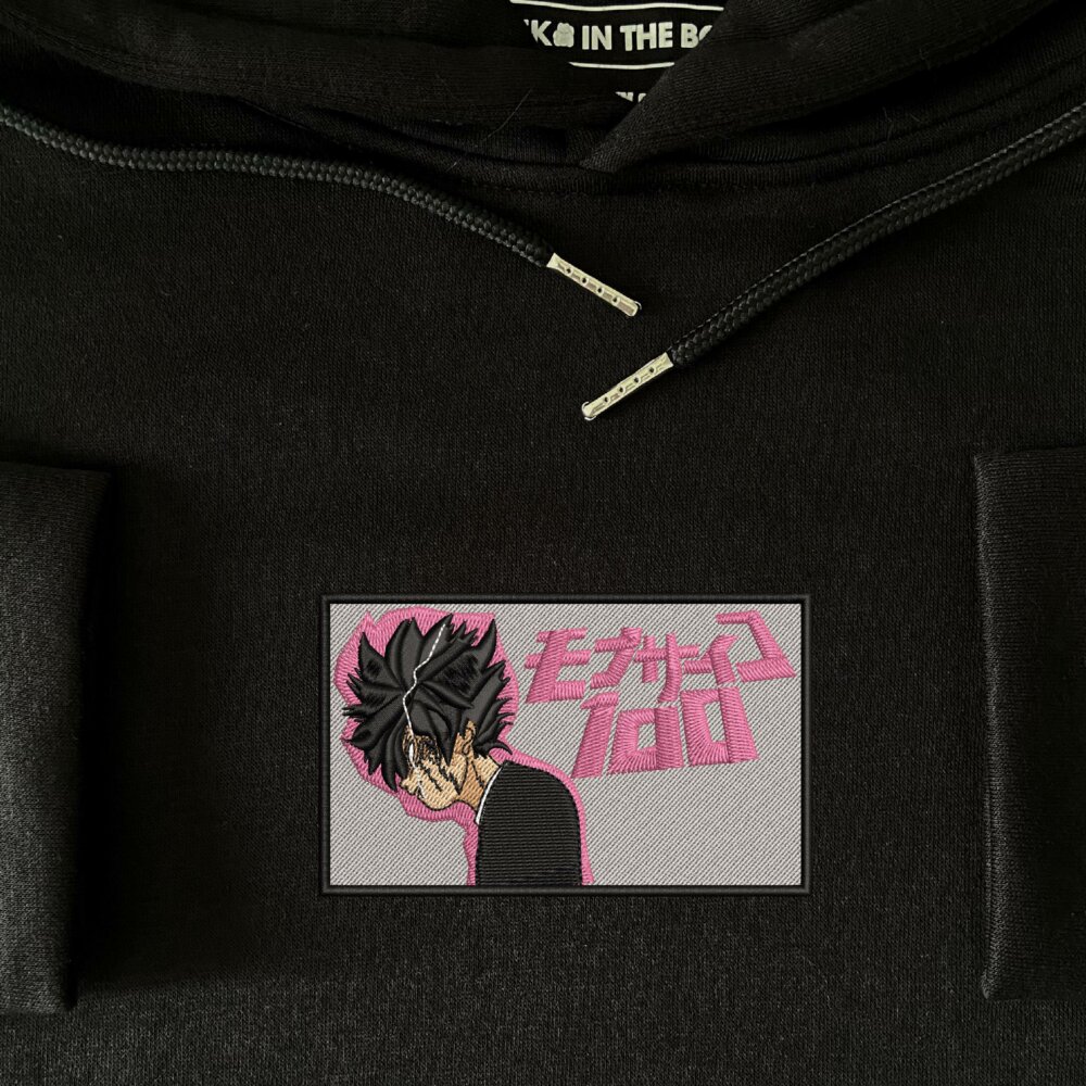 Mob spycho Art Embroidered Hoodie Black (4)