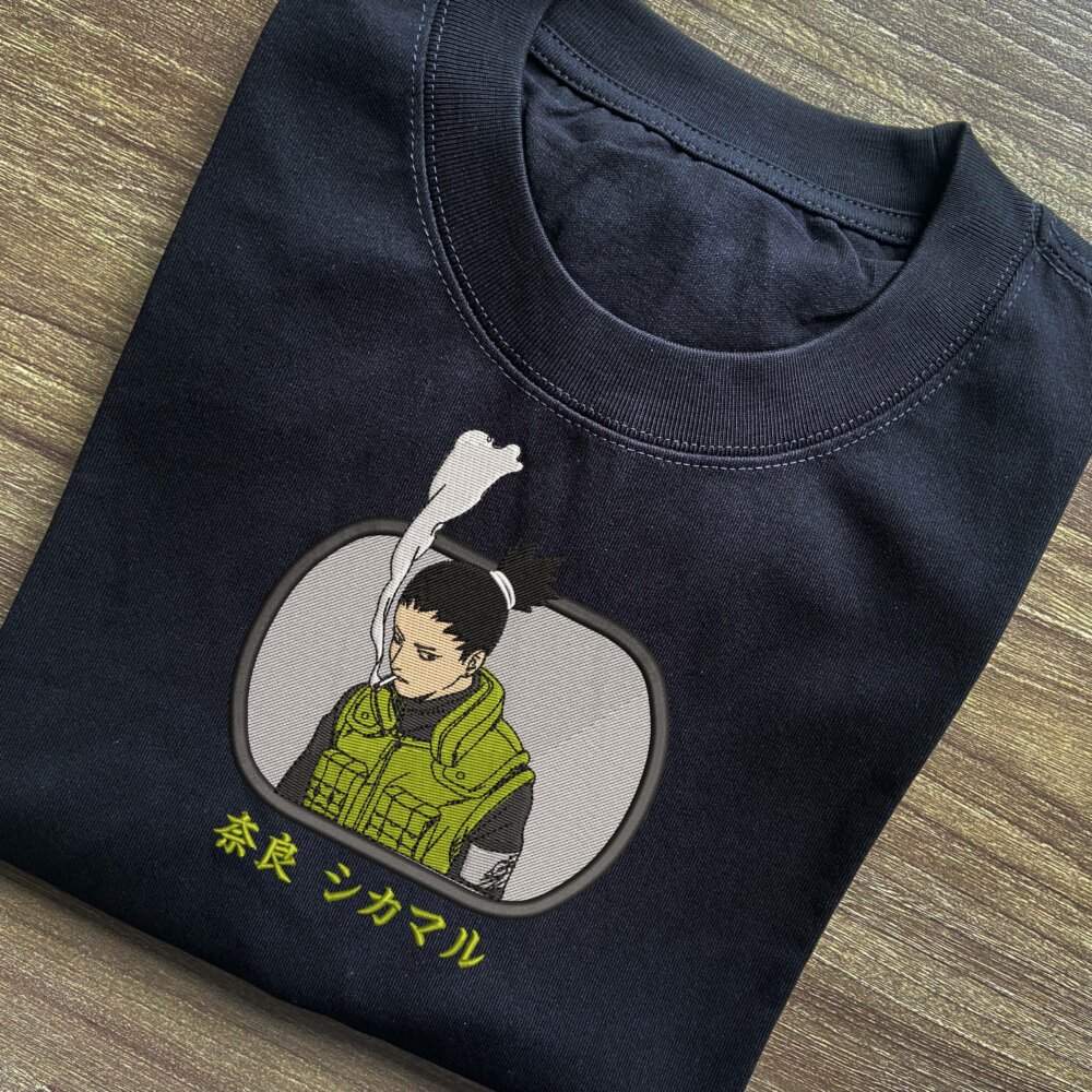 Nara Shikamaru Art Embroidered Black T shirt (1) Thumbnails T shirt Gallery 2