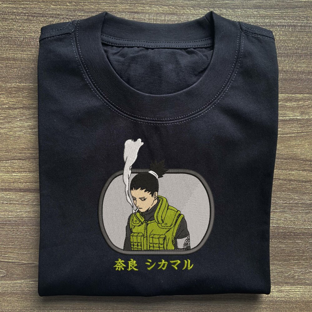 Nara Shikamaru Art Embroidered Black T shirt (2) Main Thumbnails T shirt