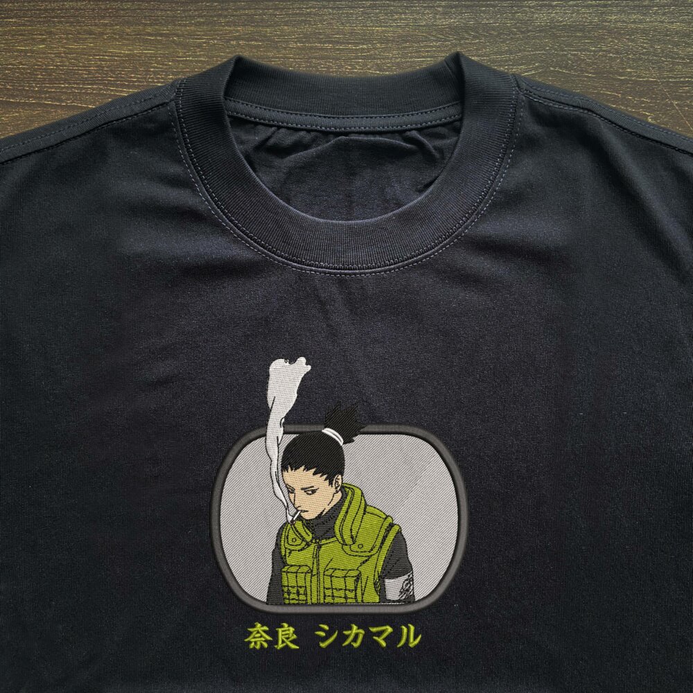 Nara Shikamaru Art Embroidered Black T shirt (3) Thumbnails T shirt Gallery