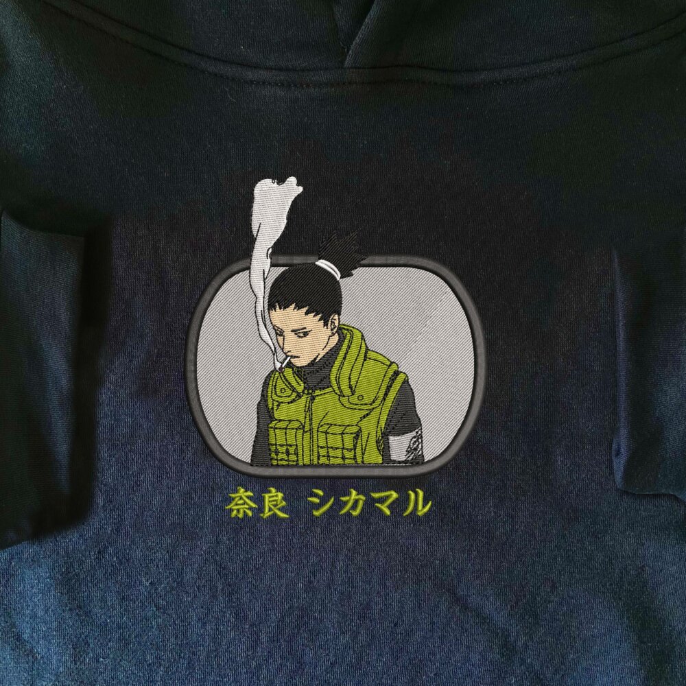 Nara Shikamaru Art Embroidered Hoodie Navy (1)