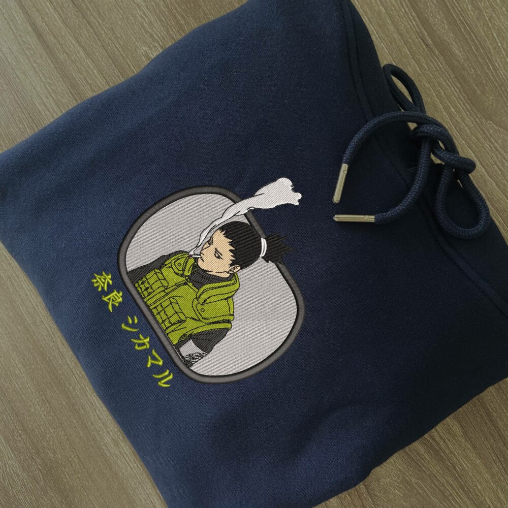 Nara Shikamaru Art Embroidered Hoodie Navy (2)