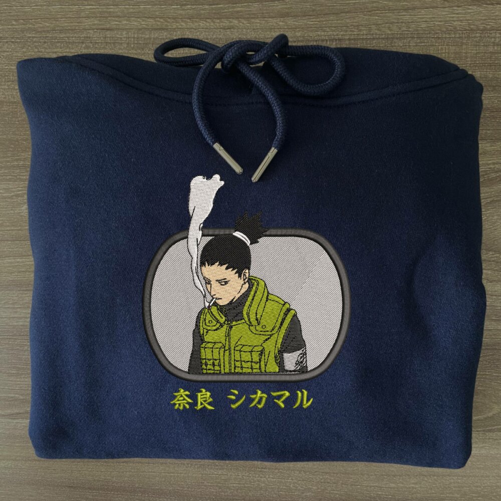 Nara Shikamaru Art Embroidered Hoodie Navy (3)