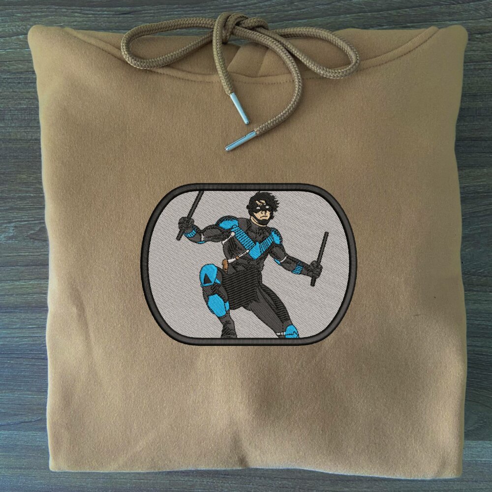 Nightwing Art Embroidered Hoodie Sand (3)