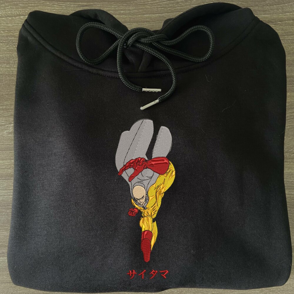 One Punch Man Art Embroidered Hoodie Black (3)