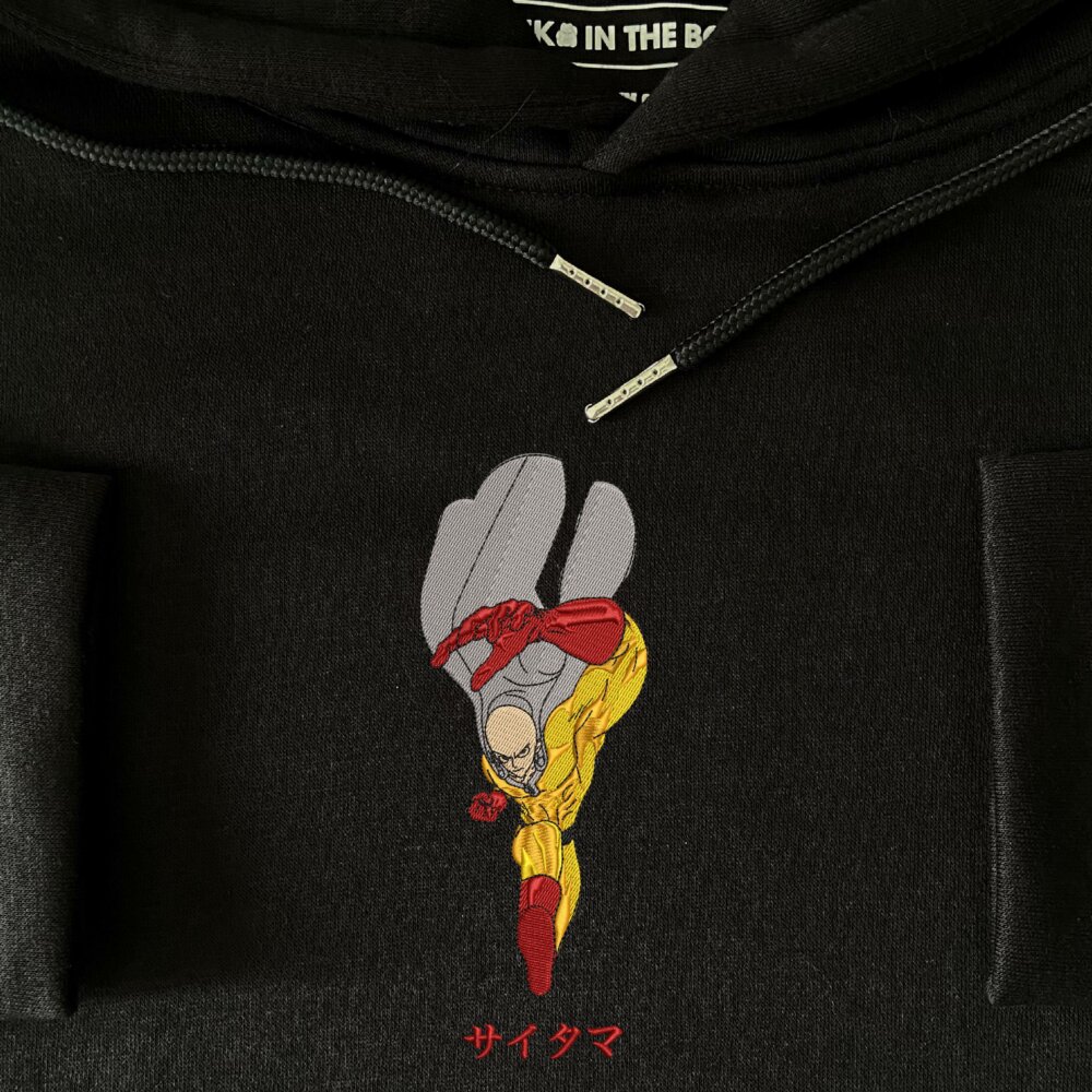 One Punch Man Art Embroidered Hoodie Black (4)