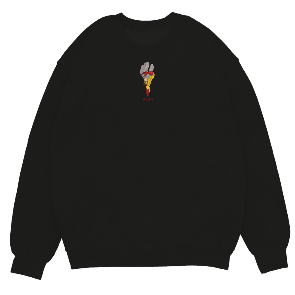 One Punch Man Art Embroidered Sweatshirt Black