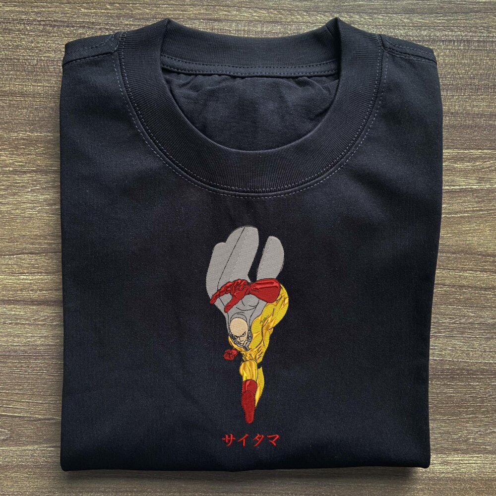 One Punch Man Art Embroidered T shirt Black (2) Main Thumbnails T shirt