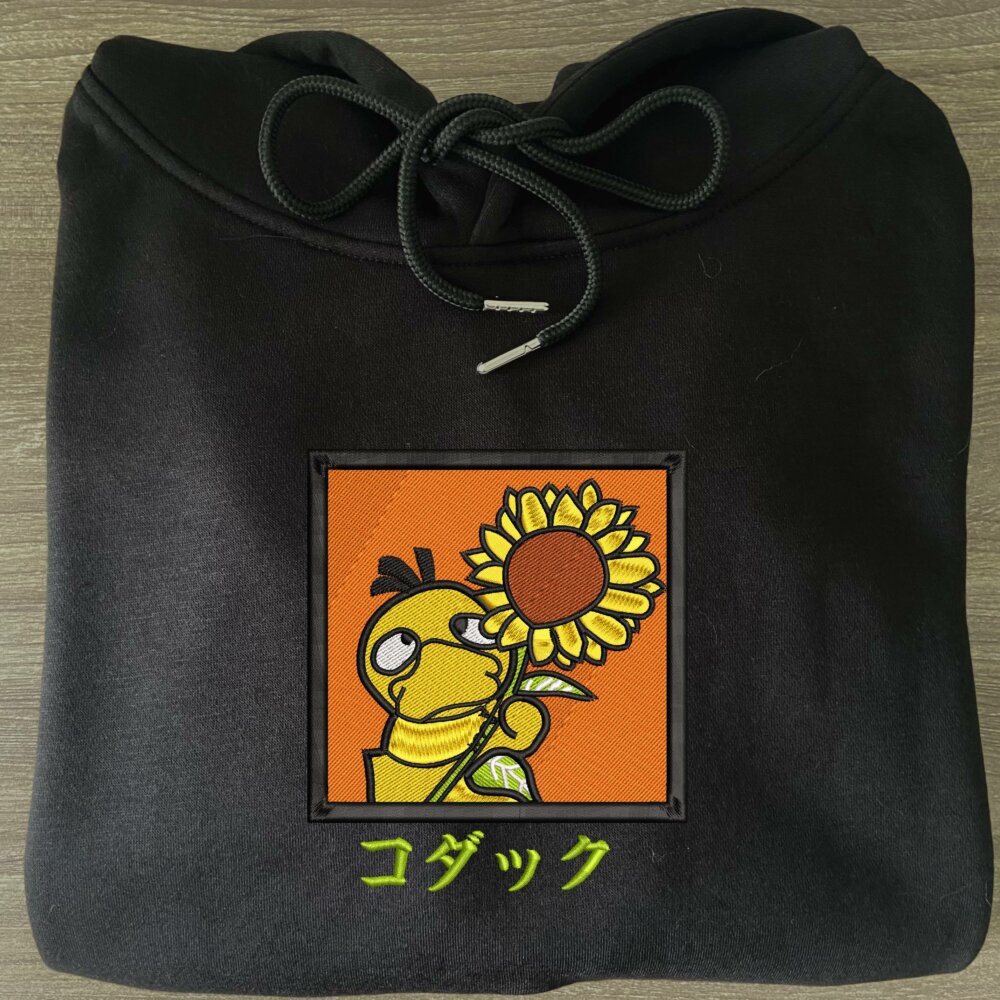 Psyduck Art Embroidere Hoodie Black (2)