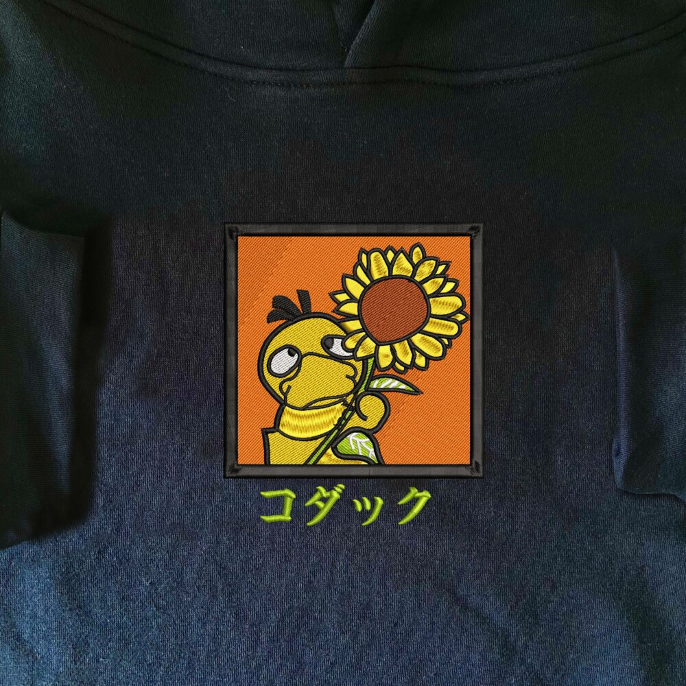 Psyduck Art Embroidere Hoodie Navy (1)