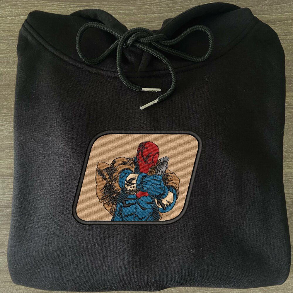 Red hood Art Embroidered Hoodie Black (2)