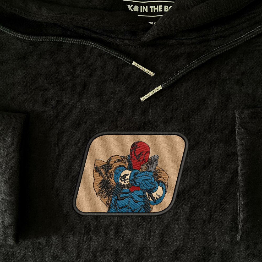 Red hood Art Embroidered Hoodie Black (3)