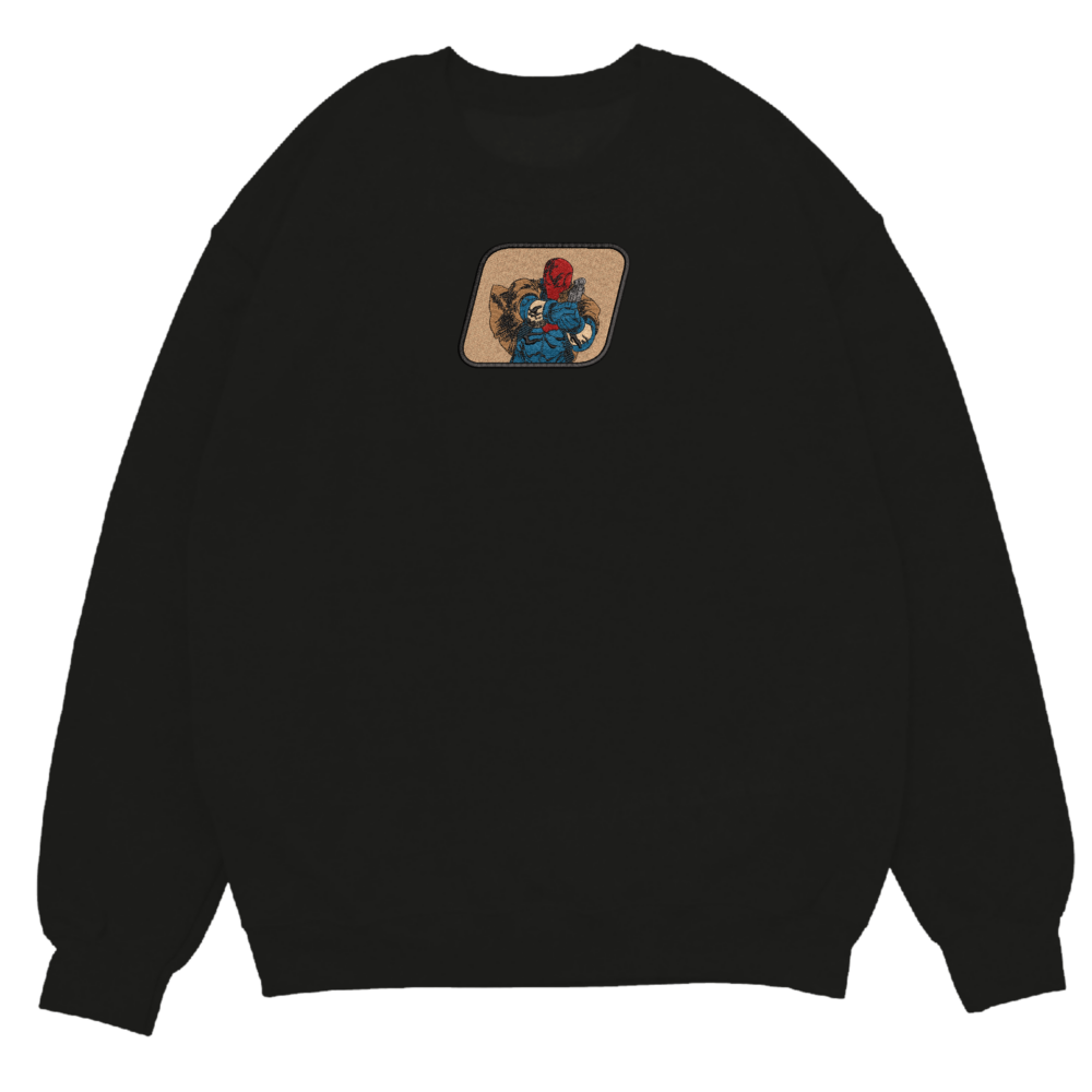 Red hood Art Embroidered Sweatshirt Black