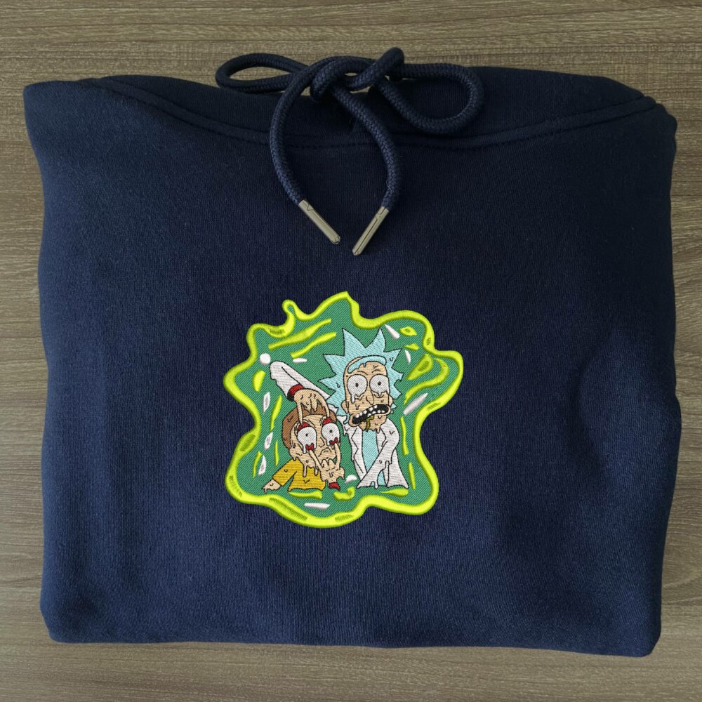 Rick And Morty Art Embroidere Hoodie Navy (1)