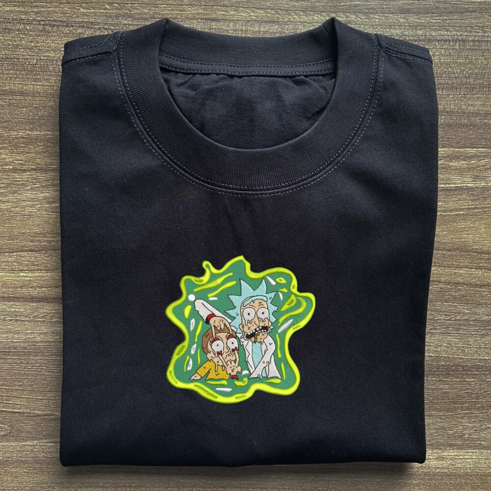 Rick And Morty Art Embroidered Black T shirt (2) Main Thumbnails T shirt