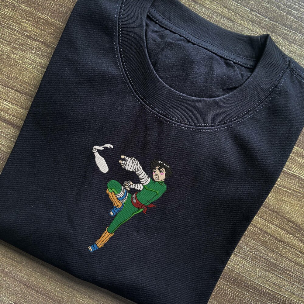 Rock Lee Drunk Art Embroidered Black T shirt (2) Thumbnails T shirt Gallery 2