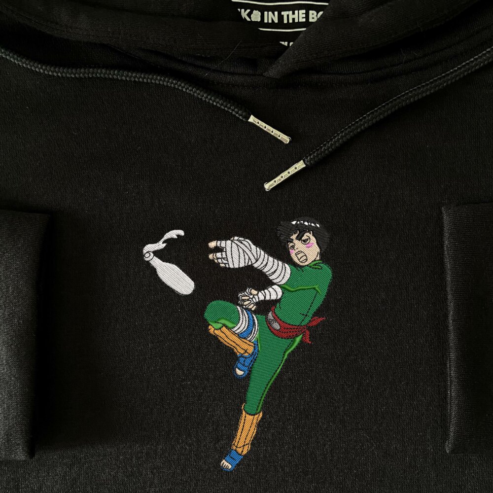 Rock Lee Drunk Art Embroidered Hoodie Black (3)