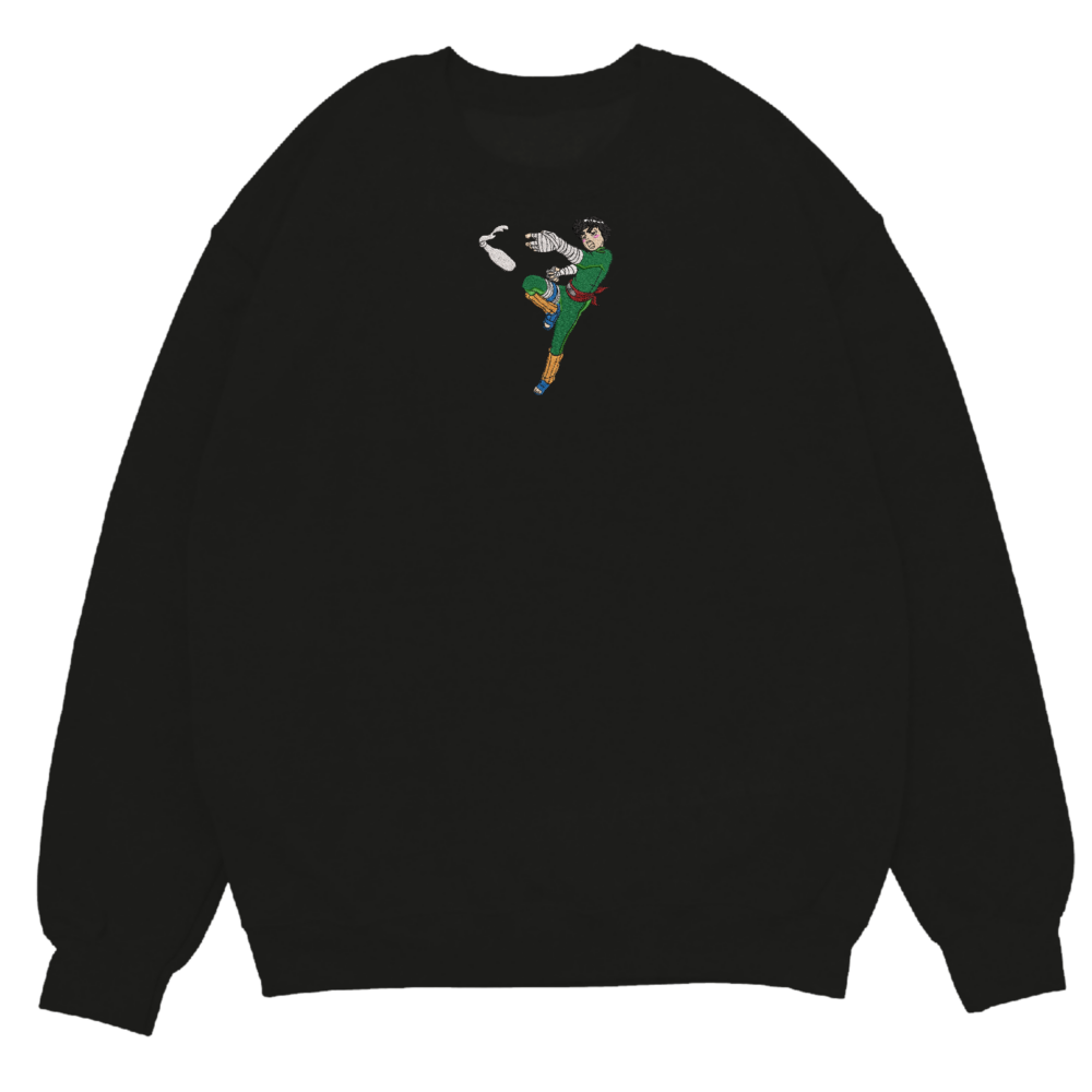 Rock Lee Drunk Art Embroidered Sweatshirt Black