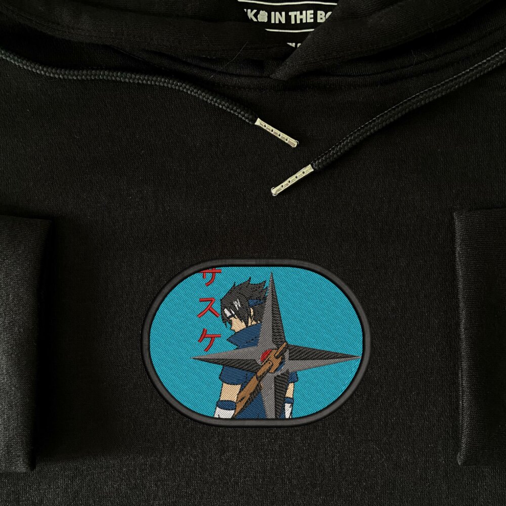 Sasuke Art Embroidered Hoodie Black (4)