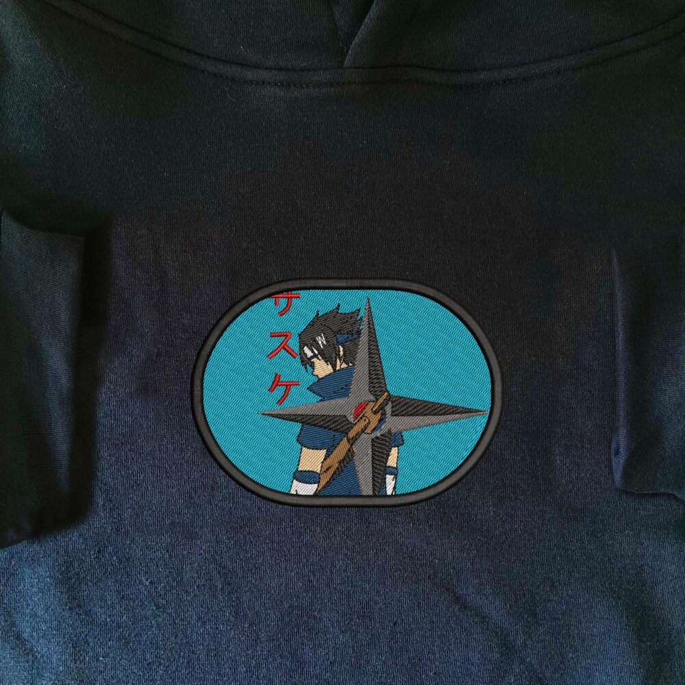 Sasuke Art Embroidered Hoodie Navy (3)