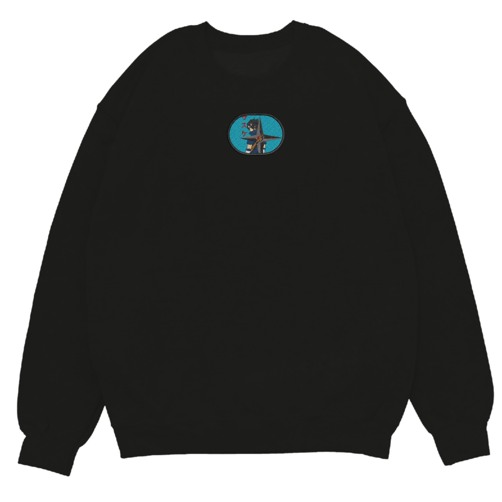 Sasuke Art Embroidered Sweatshirt Black